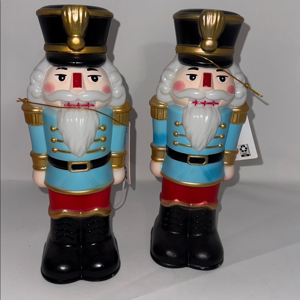 Set of 2 Christmas Nutcracker 11” Blow Mold Table Top Toy Soldier Lights Up NWT